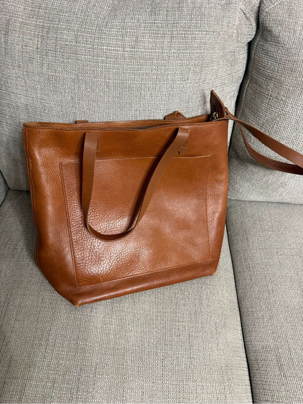 Madewell Cognac Leather Tote with Front Pocket